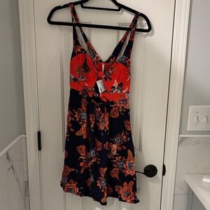 Free People Orange and Blue Floral Dress